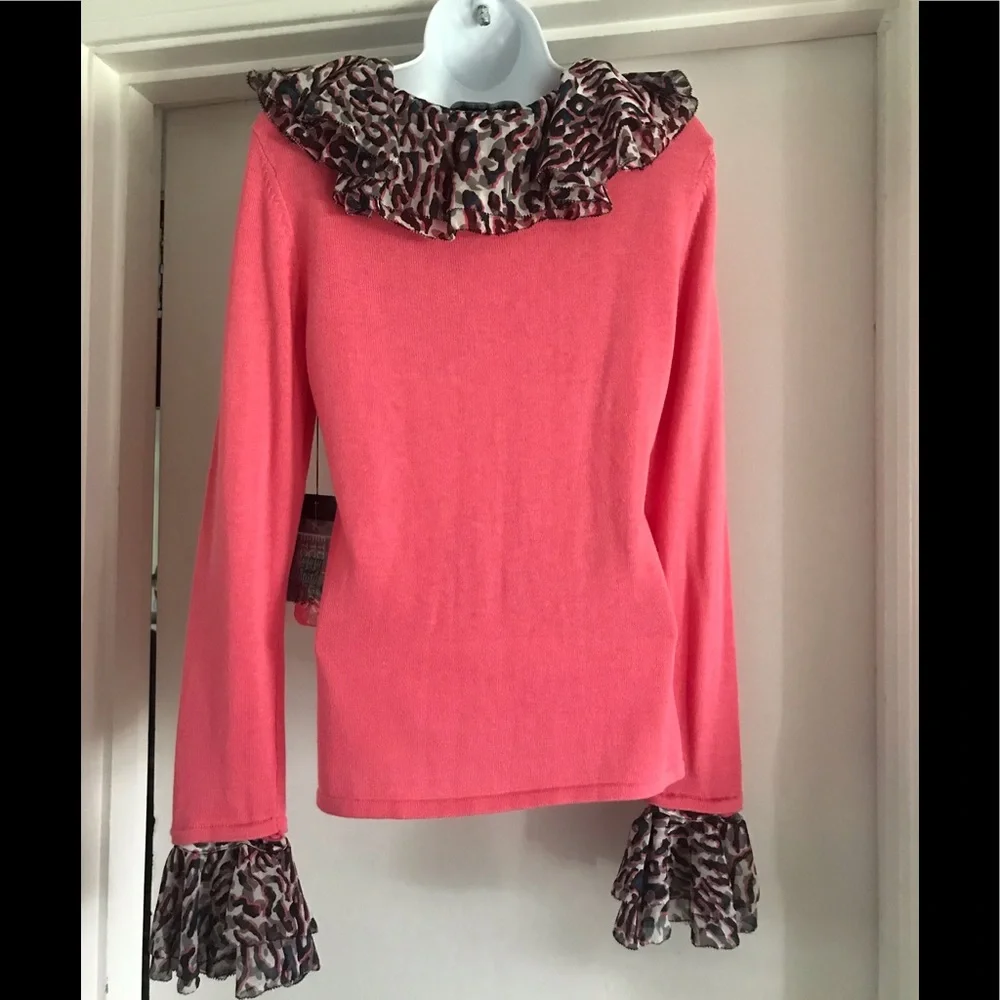 Etcetera Removable Ruffled Collar & Cuffs Pinklady Sweater